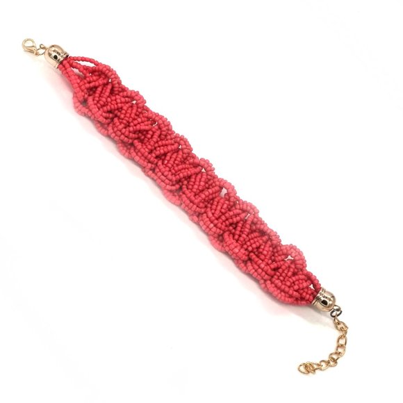 Bracelet made of coral seed beads and gold chain. - Picture 2 of 2